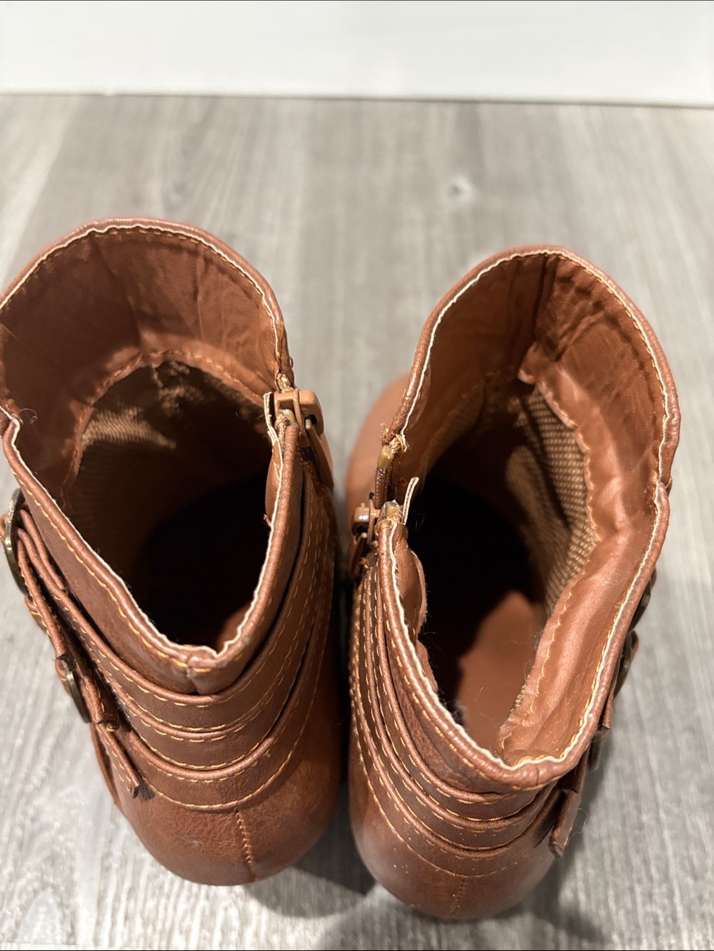 Women's Brown Strappy Buckle Ankle Booties - Picture 5 of 8